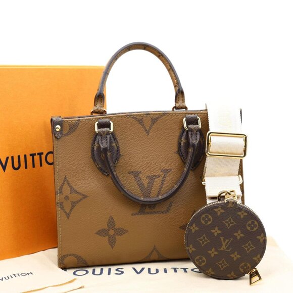 Louis Vuitton Onthego PM Giant Monogram Reverse Canvas Shoulder Bag Brown - Picture 3 of 12